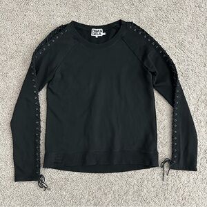 Pam & Gela Sweatshirt Womens Size S Laced Sleeve Black